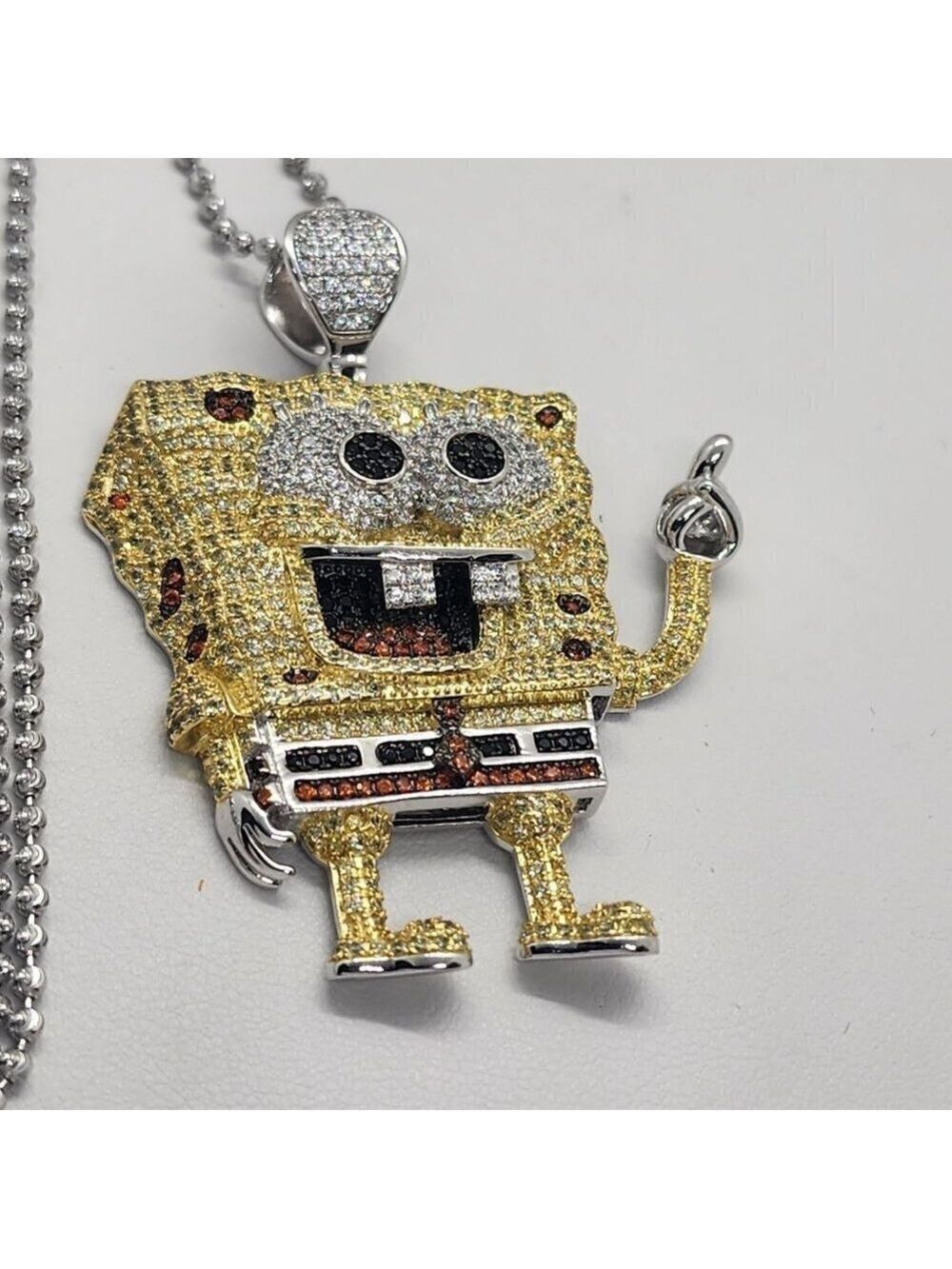 Brand New Sterling Silver 925 SpongeBob Square Pants Necklace - Picture 2 of 4